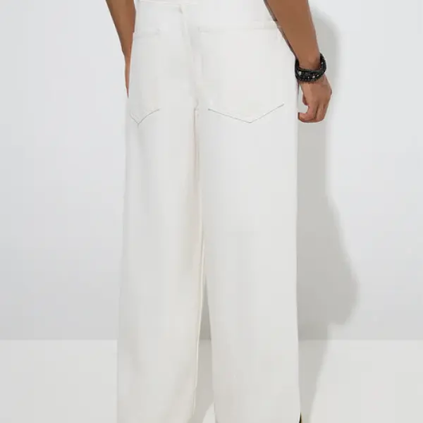 White Barrel-Fit Mid-Rise Jeans