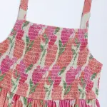 Kids Pink Foliage Detailed Tiered Dress - (8-14yrs)