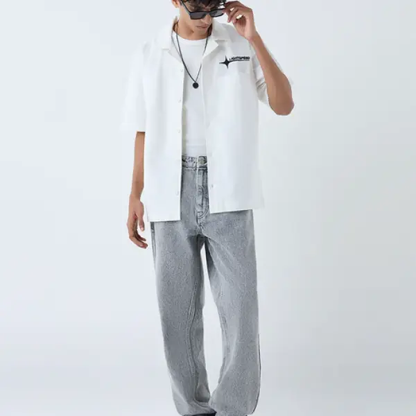 Grey Faded Relaxed-Fit Mid-Rise Jeans