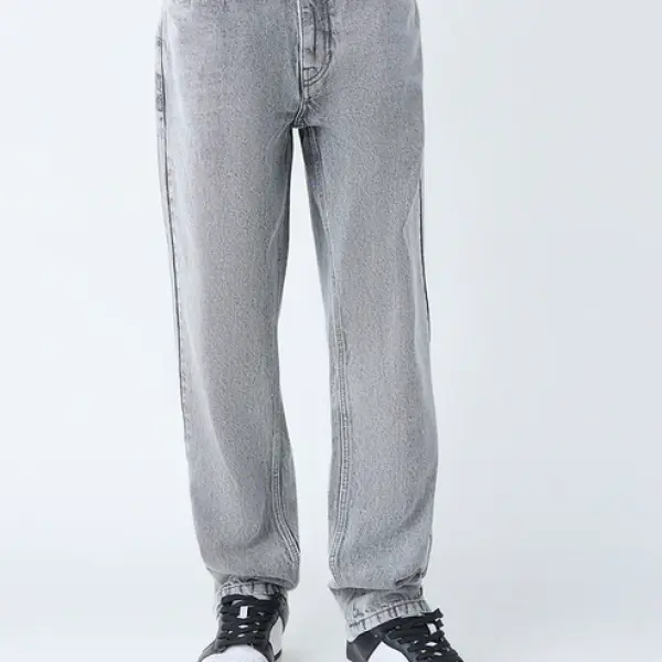 Grey Faded Relaxed-Fit Mid-Rise Jeans