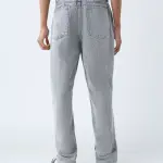 Grey Faded Relaxed-Fit Mid-Rise Jeans