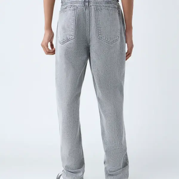 Grey Faded Relaxed-Fit Mid-Rise Jeans