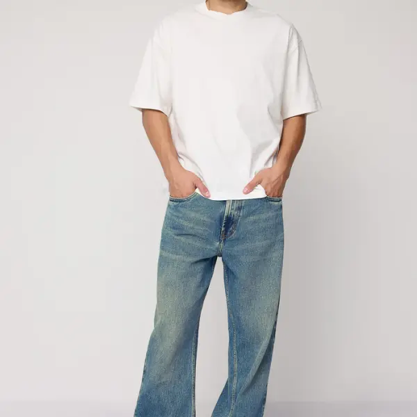 blue azure men's baggy straight cut jeans