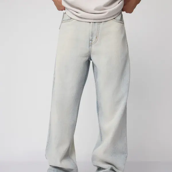 urban wash blue men's baggy straight jeans
