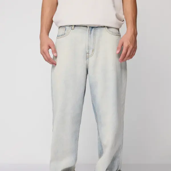 urban wash blue men's baggy straight jeans