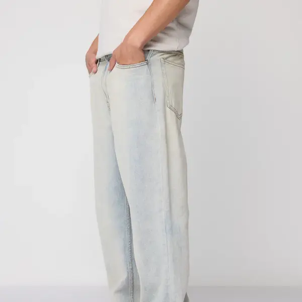 urban wash blue men's baggy straight jeans