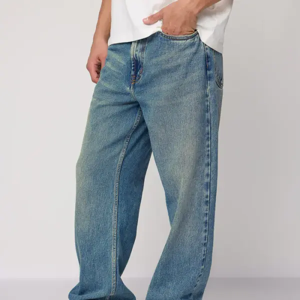 blue azure men's baggy straight cut jeans