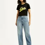Women's Light Blue Ribcage Straight Fit High Rise Jeans