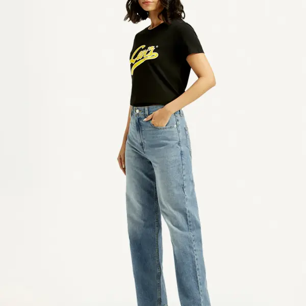 Women's Light Blue Ribcage Straight Fit High Rise Jeans