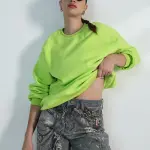 Women's Lime Green Round Neck Oversized Sweatshirt