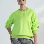 Women's Lime Green Round Neck Oversized Sweatshirt