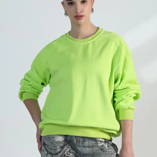 Women's Lime Green Round Neck Oversized Sweatshirt