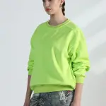 Women's Lime Green Round Neck Oversized Sweatshirt