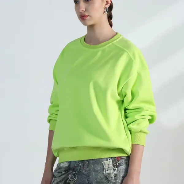 Women's Lime Green Round Neck Oversized Sweatshirt