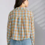 Women's Checked Blue Spread Collar Oversized Shirts