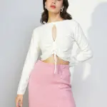 Women's White Long Sleeves Crop Top