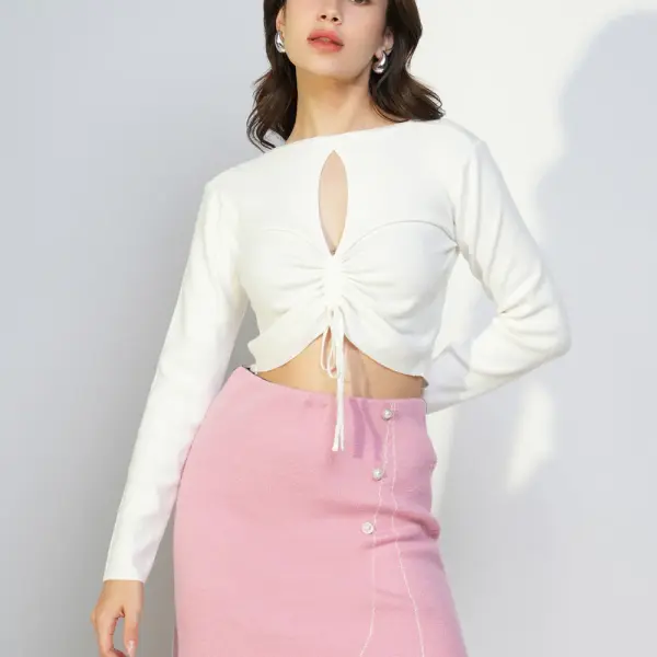 Women's White Long Sleeves Crop Top