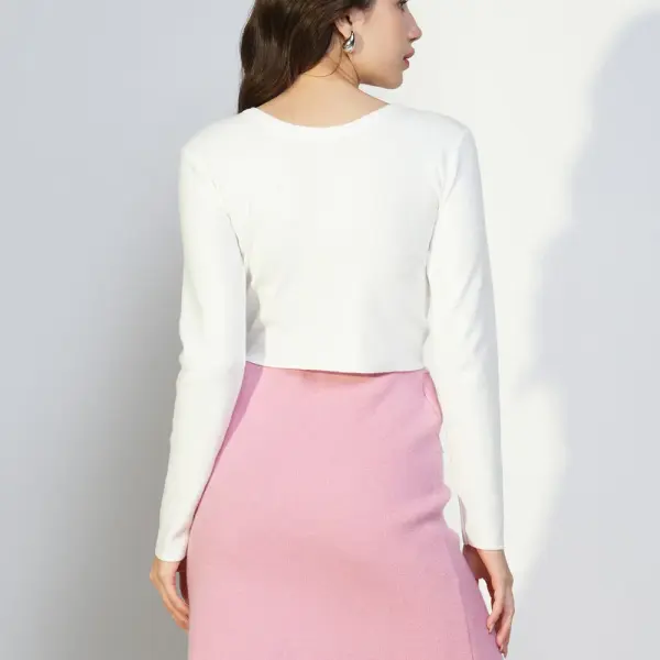 Women's White Long Sleeves Crop Top