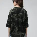 Women's Printed Black Spread Collar Relaxed Fit Shirts