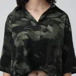 Women's Printed Black Spread Collar Relaxed Fit Shirts