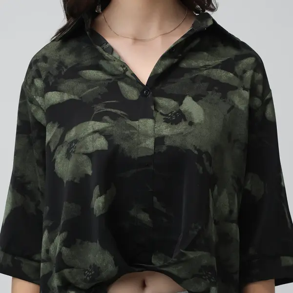 Women's Printed Black Spread Collar Relaxed Fit Shirts
