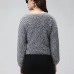 Women's Ribbed Grey V-Neck Cardigan