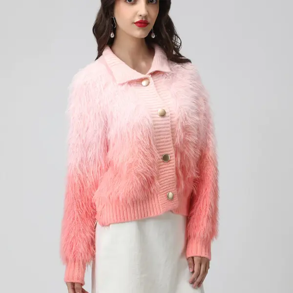 Women's Ribbed Ombre Pink High Neck Cardigan
