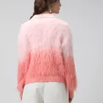 Women's Ribbed Ombre Pink High Neck Cardigan