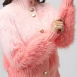 Women's Ribbed Ombre Pink High Neck Cardigan