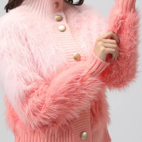 Women's Ribbed Ombre Pink High Neck Cardigan