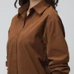 Women's Brown Spread Collar Relaxed Fit Shirts