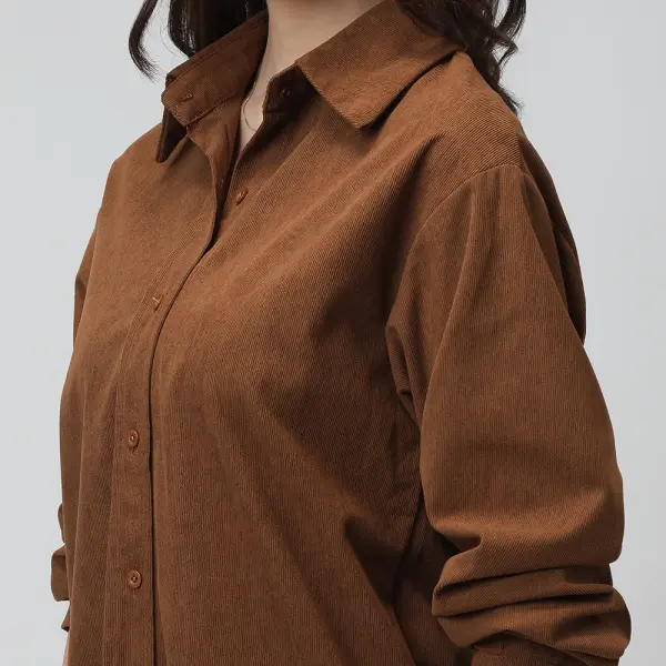 Women's Brown Spread Collar Relaxed Fit Shirts