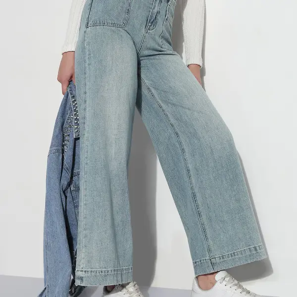 Women's Blue High Rise Wide Leg Jeans
