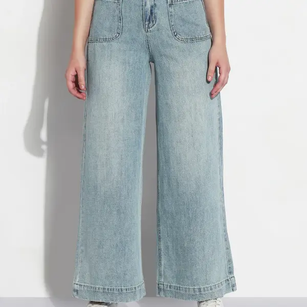 Women's Blue High Rise Wide Leg Jeans