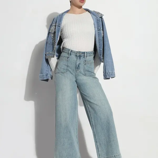 Women's Blue High Rise Wide Leg Jeans
