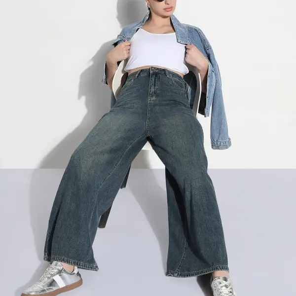 Women's Blue High Rise Wide Leg Jeans