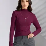 Women's Purple Fitted Ruched Top with Chain