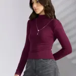 Women's Purple Fitted Ruched Top with Chain