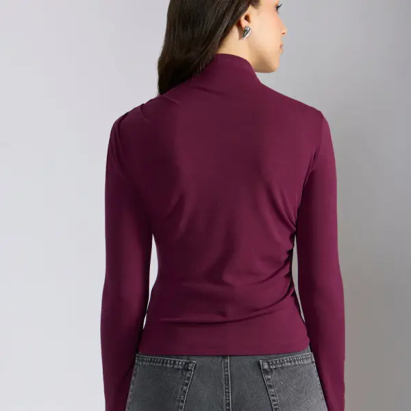 Women's Purple Fitted Ruched Top with Chain