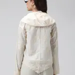 Women's Floral Cream Hooded Relaxed Fit Semi Sheer Shirt