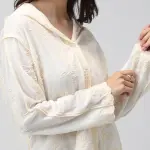 Women's Floral Cream Hooded Relaxed Fit Semi Sheer Shirt