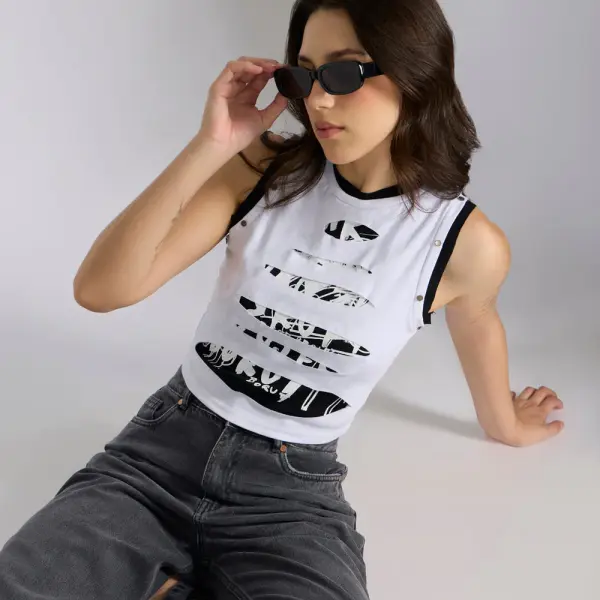 Women's Abstract White Sleeveless Tank Top