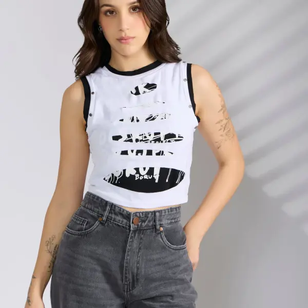 Women's Abstract White Sleeveless Tank Top