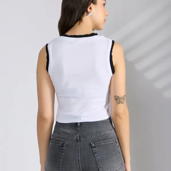 Women's Abstract White Sleeveless Tank Top