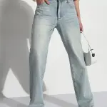 Women's Blue Embellished High Rise Straight Fit Jeans