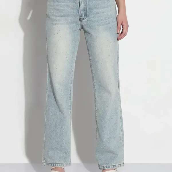 Women's Blue Embellished High Rise Straight Fit Jeans