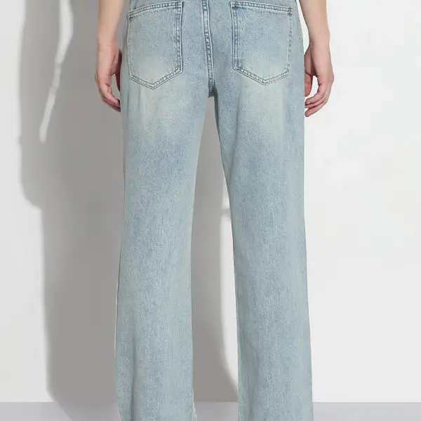 Women's Blue Embellished High Rise Straight Fit Jeans