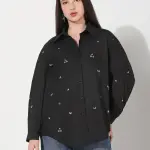 Women's Oversized Black Solid Shirt with Motifs
