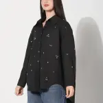 Women's Oversized Black Solid Shirt with Motifs