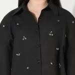Women's Oversized Black Solid Shirt with Motifs